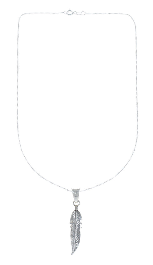 Navajo Sterling Silver Leaf Pendant 16" Box Italian Chain Necklace Set X10679
